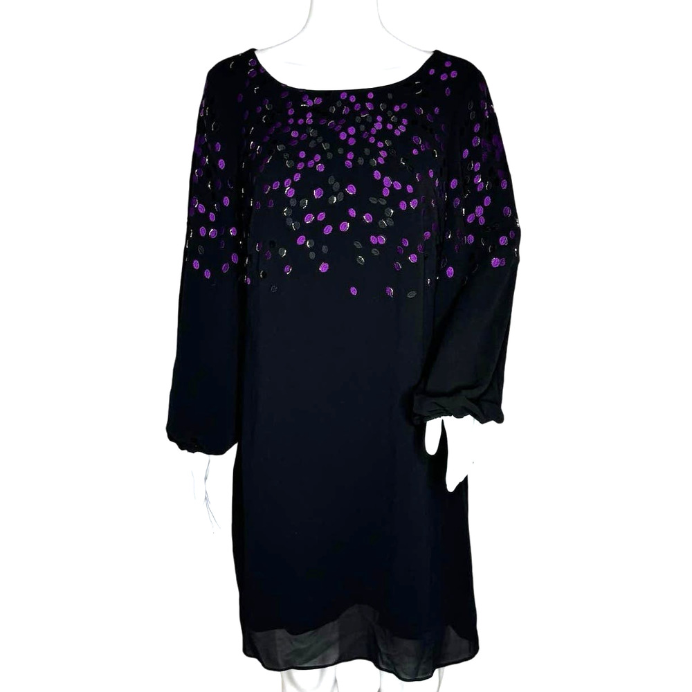 Belle Badgley Mischka Dress Womens 8 Black Purple Geometric‎ Beaded Shift Party